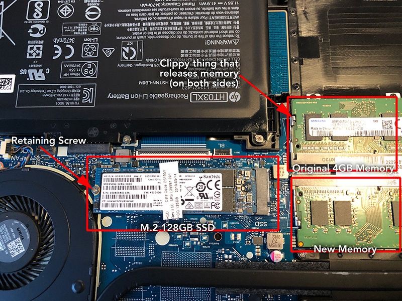 Upgrading memory on an HP 14-cf0006dx laptop (as well as HP 14-df0053od, model 14-cf0006dx, 14-ck0065st, etc. etc.)